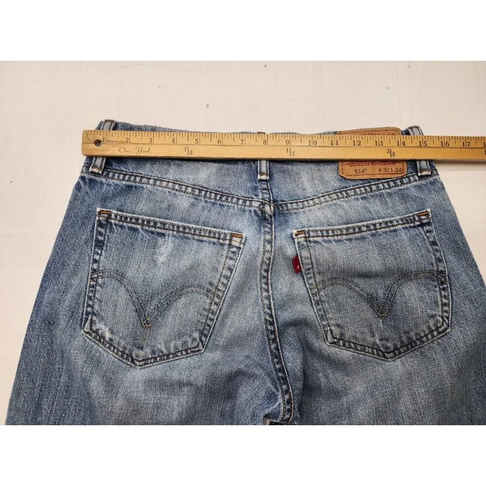 Levi's 514 Mens 100% Cotton Slim Straight Denim Distressed Jeans Size 32x34